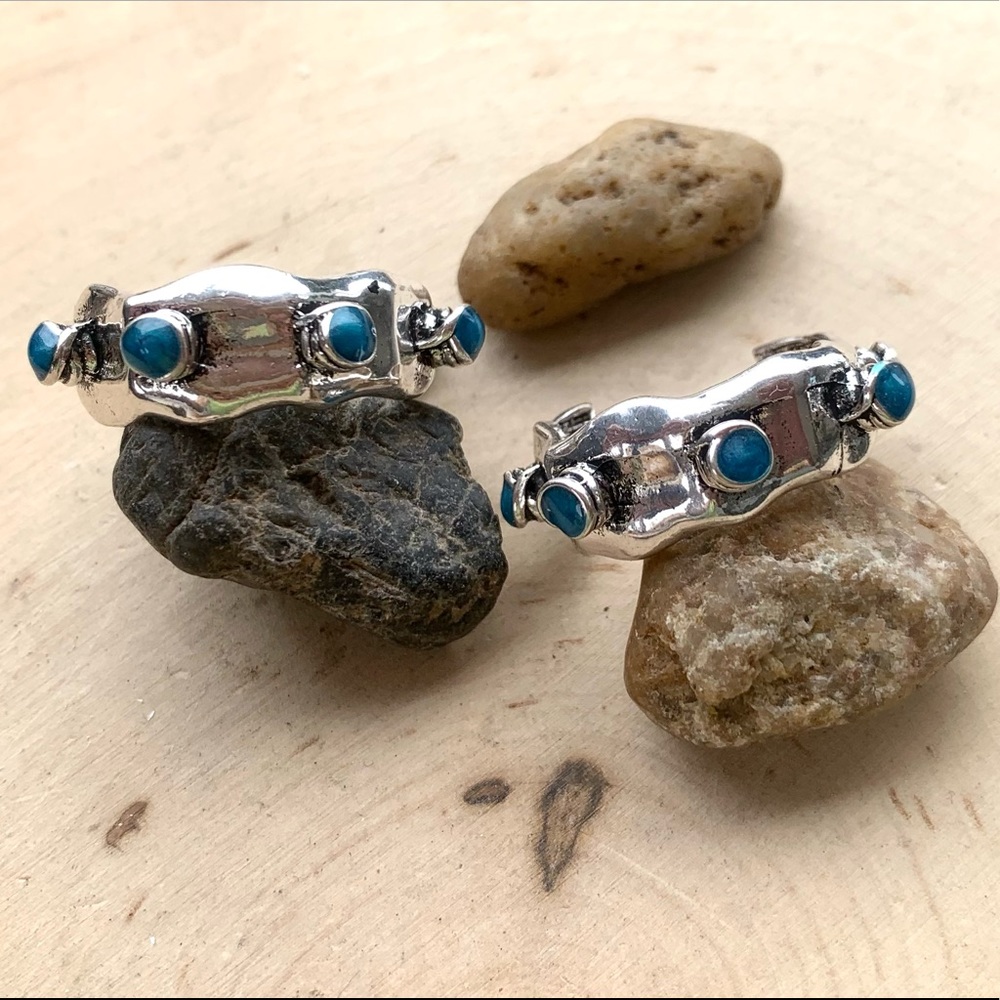 Silver Tone Earrings with faux Turquoise accent